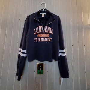 1/4 Zip Pullover Crop Sweatshirt - Youth In Revolt - Navy - NWT